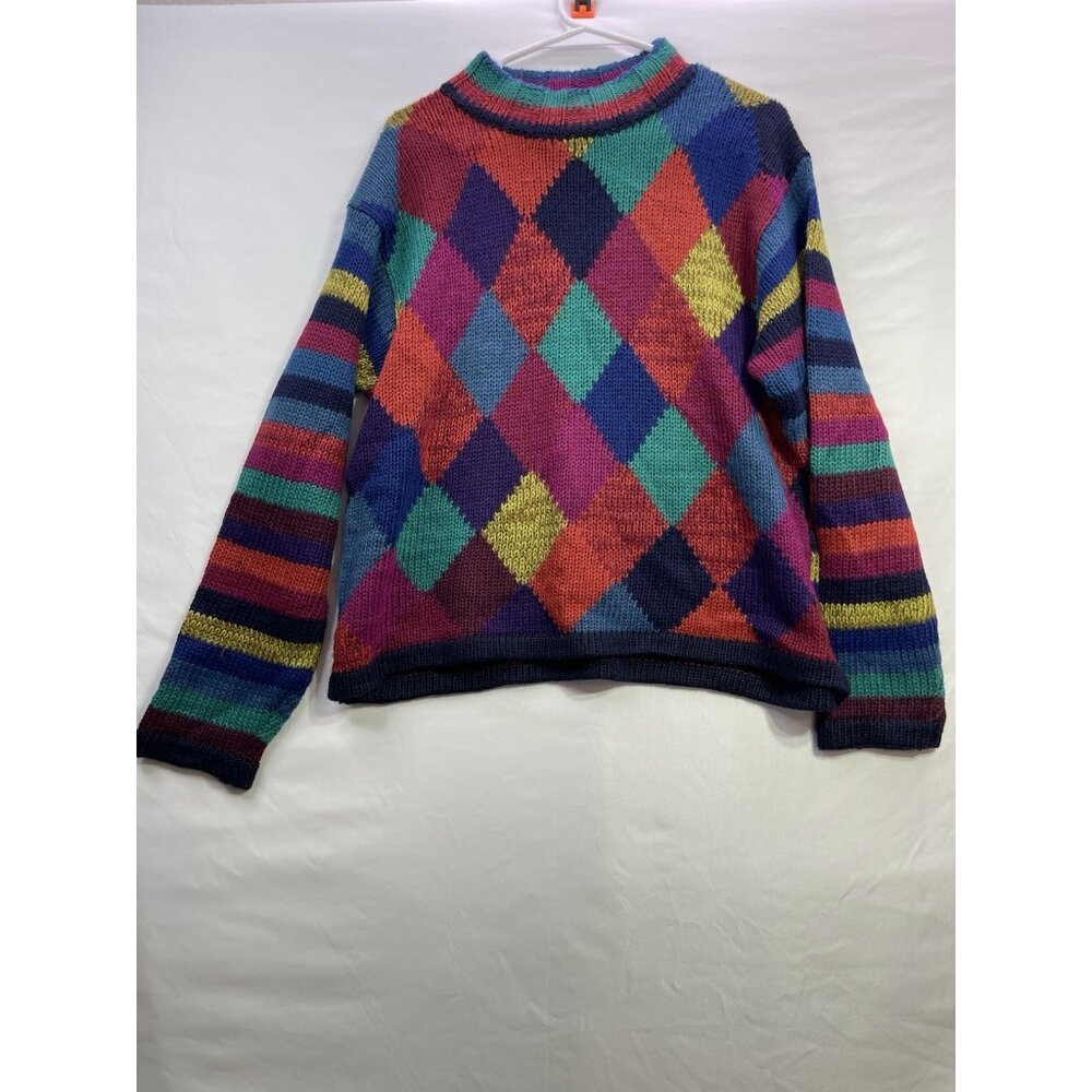 VTG Victoria Jones Diamond/Stripe Pattern Multicolor Sweater Women's Large